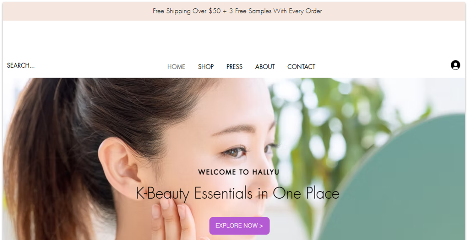 Wix beauty website homepage showing a header image and a tagline