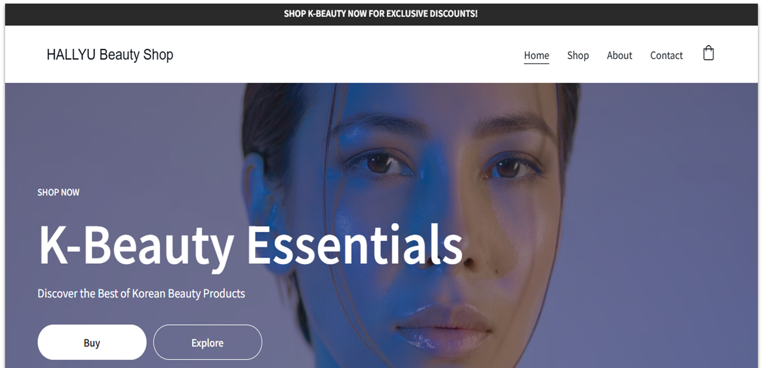 Hostinger beauty website homepage showing a full-screen header image