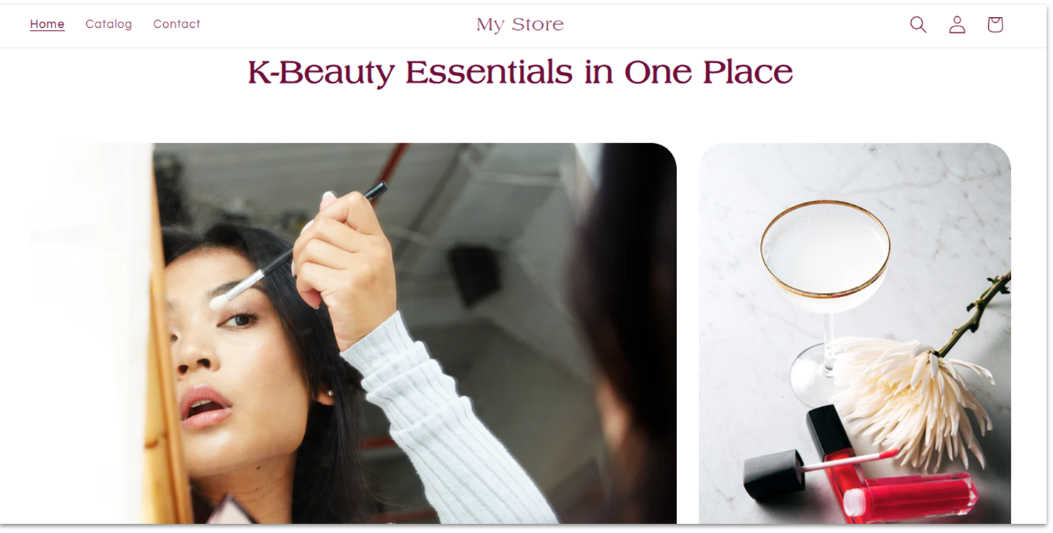 Shopify example online store homepage showing header images