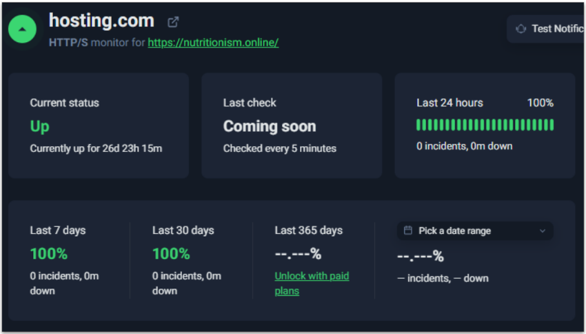 UptimeRobot results for hosting.com