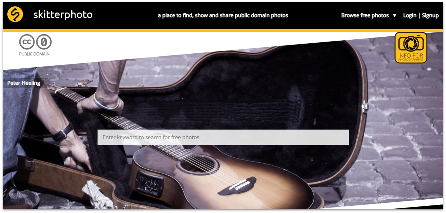 Homepage of Skitterphoto website with a featured image