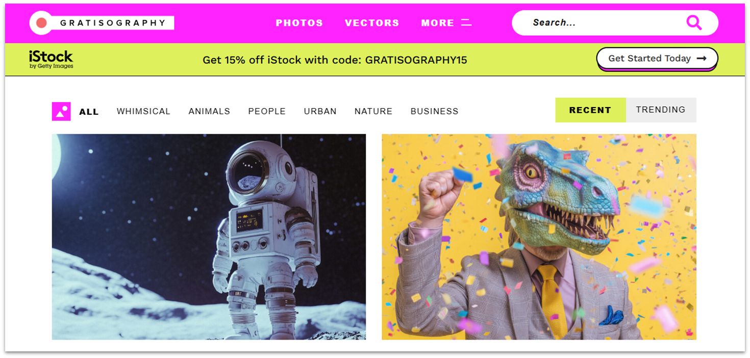 Homepage of Gratisography website with recent images.