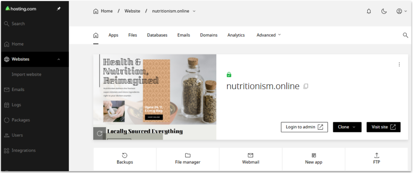 hosting.com's custom control panel