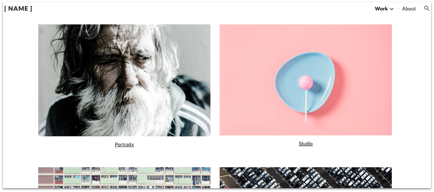 Google Sites' Photo Portfolio Work page