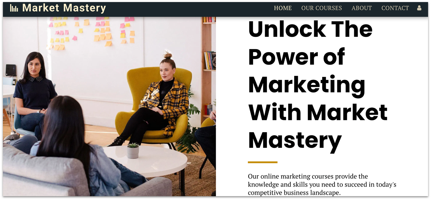 SITE123's Market Mastery template homepage