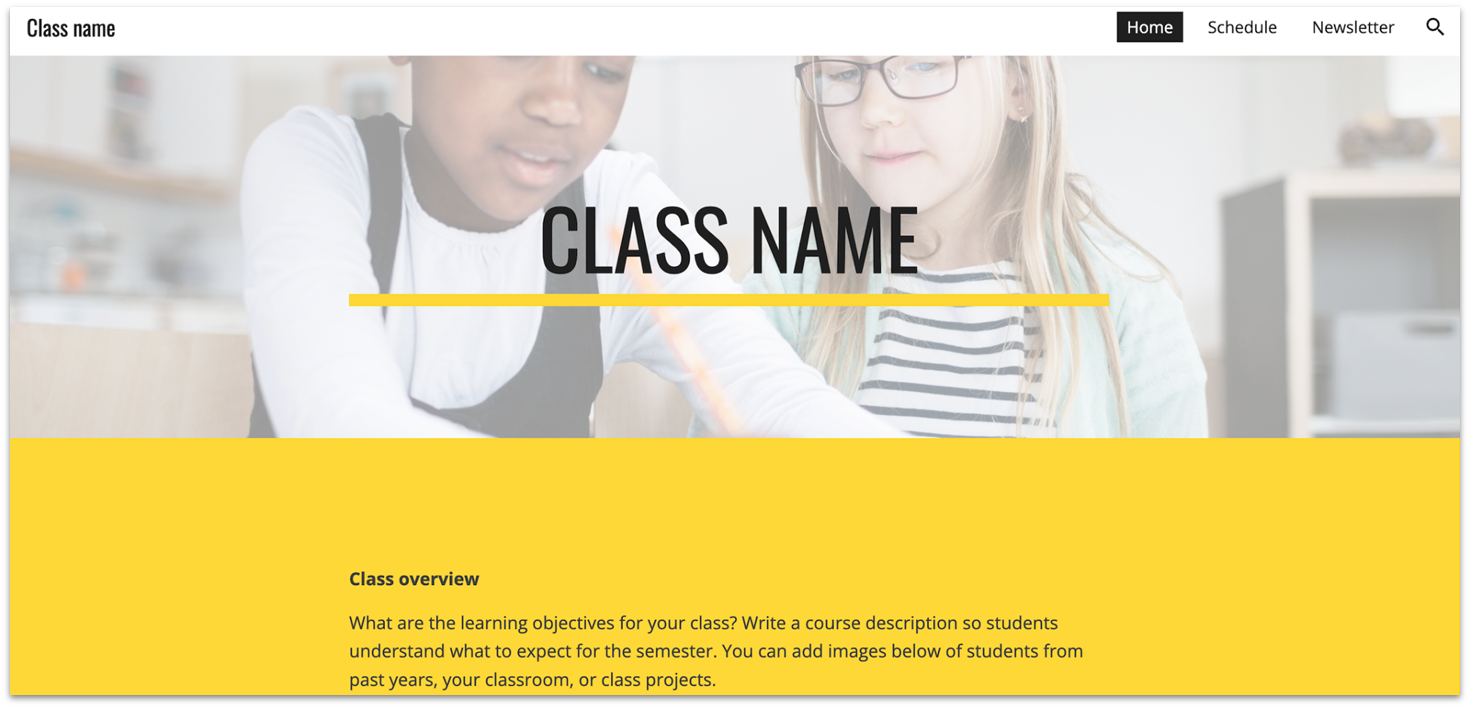 Google Sites' Class template homepage
