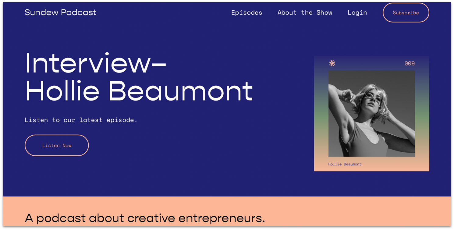 Squarespace Sundew template podcast homepage