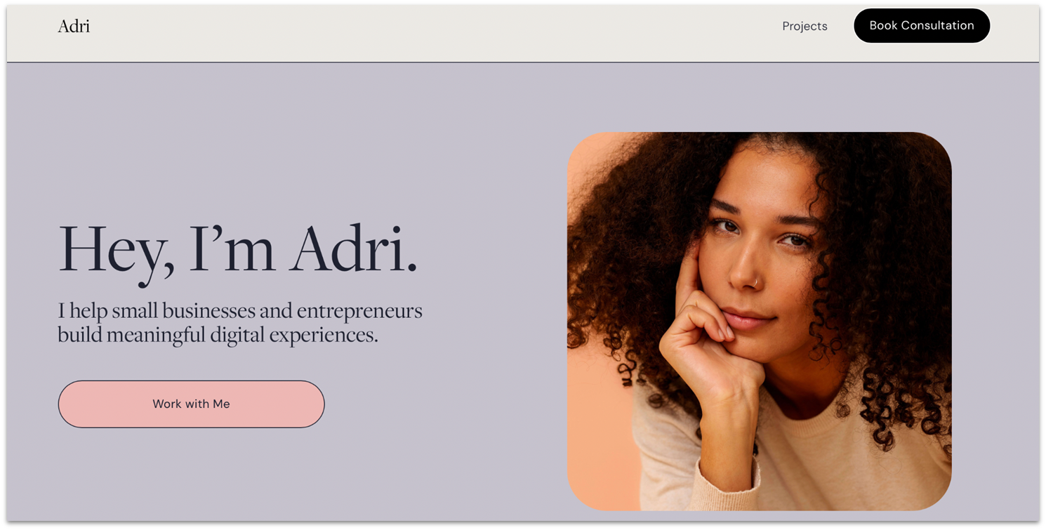 Squarespace Adri template homepage