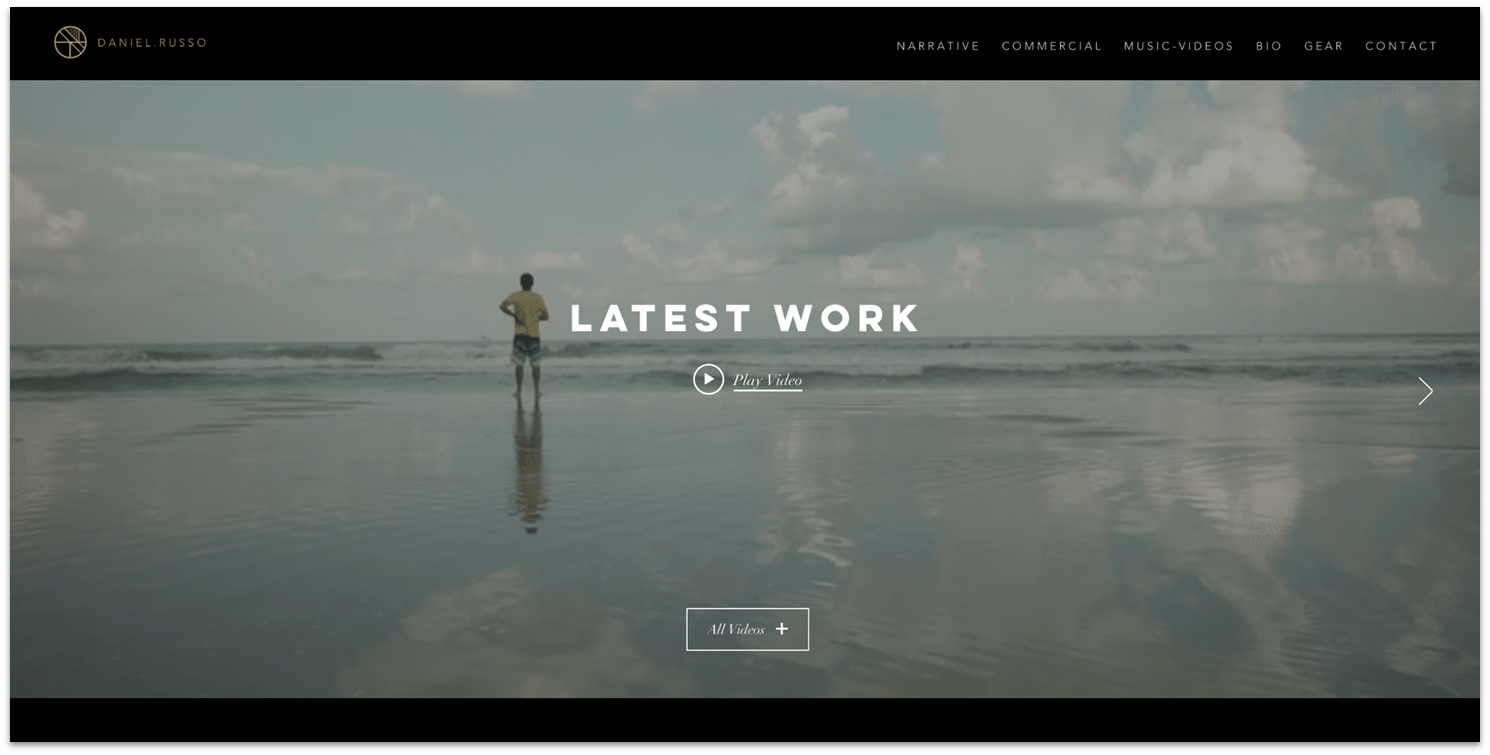 Wix Videographer template homepage video banner