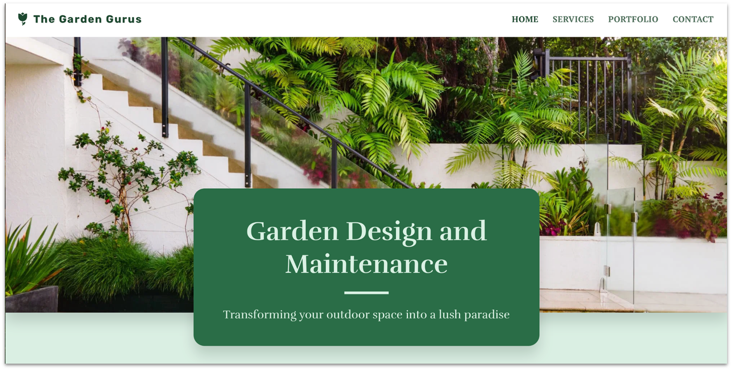 SITE123 Garden Gurus template homepage banner image