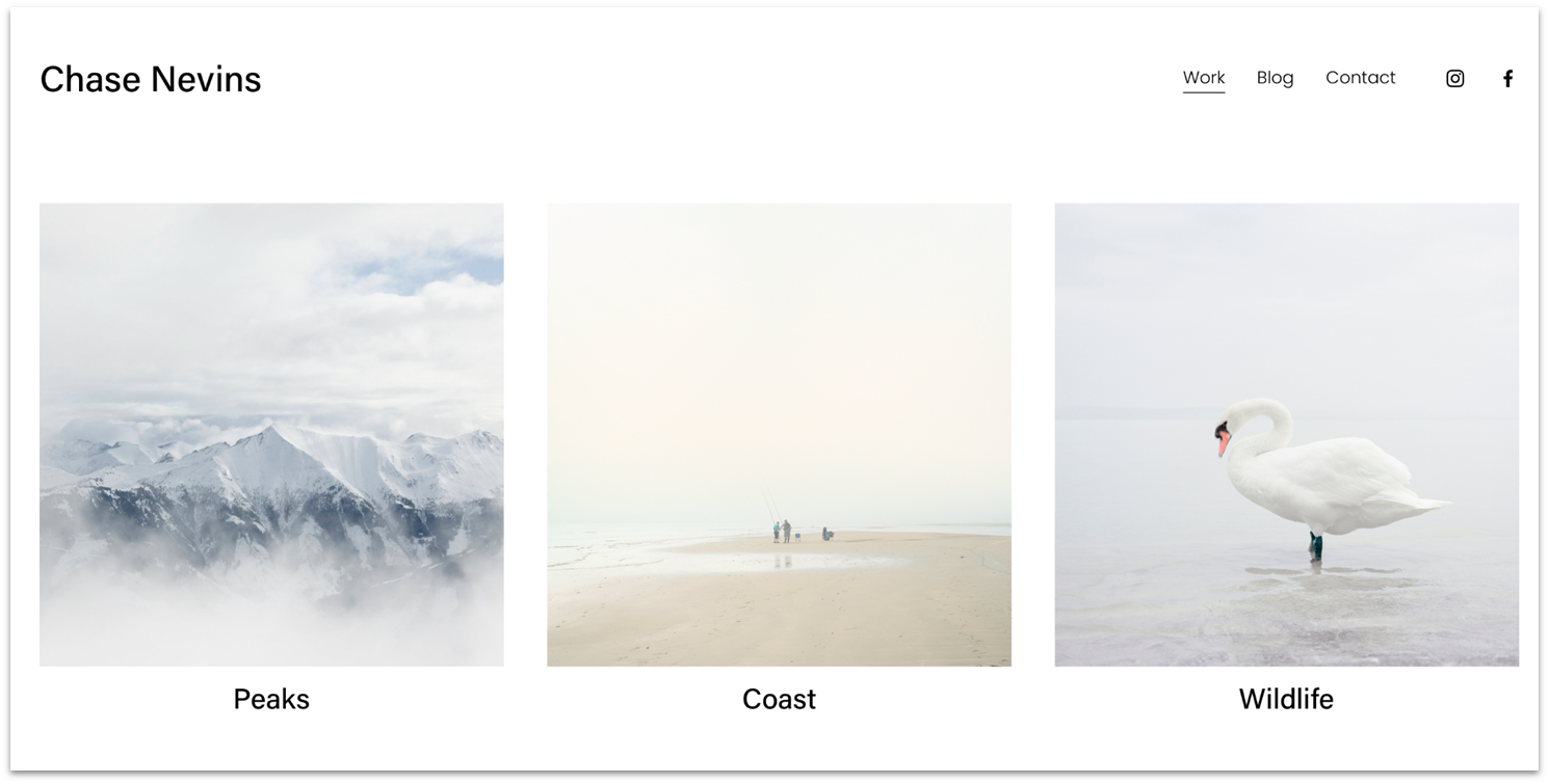 Squarespace Nevins template homepage grid gallery