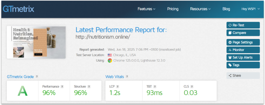 GTmetrix overall score