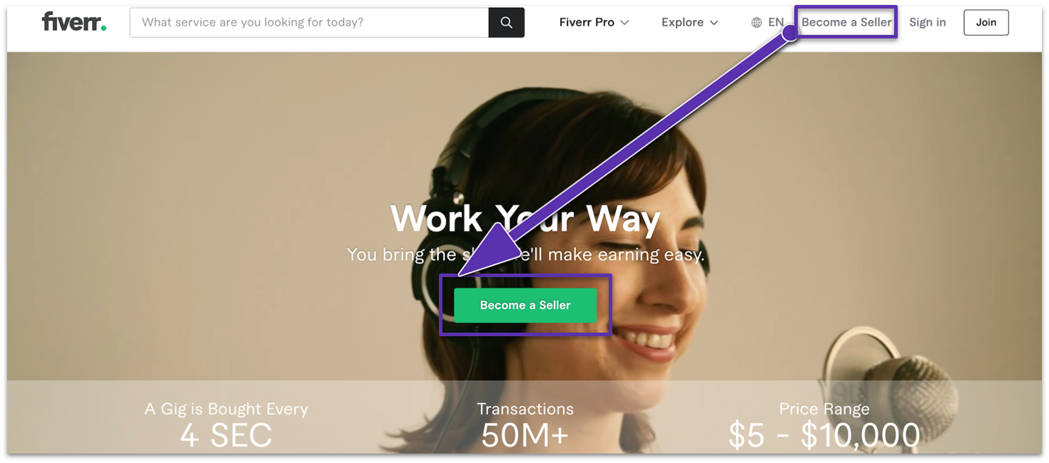 Fiverr's homepage