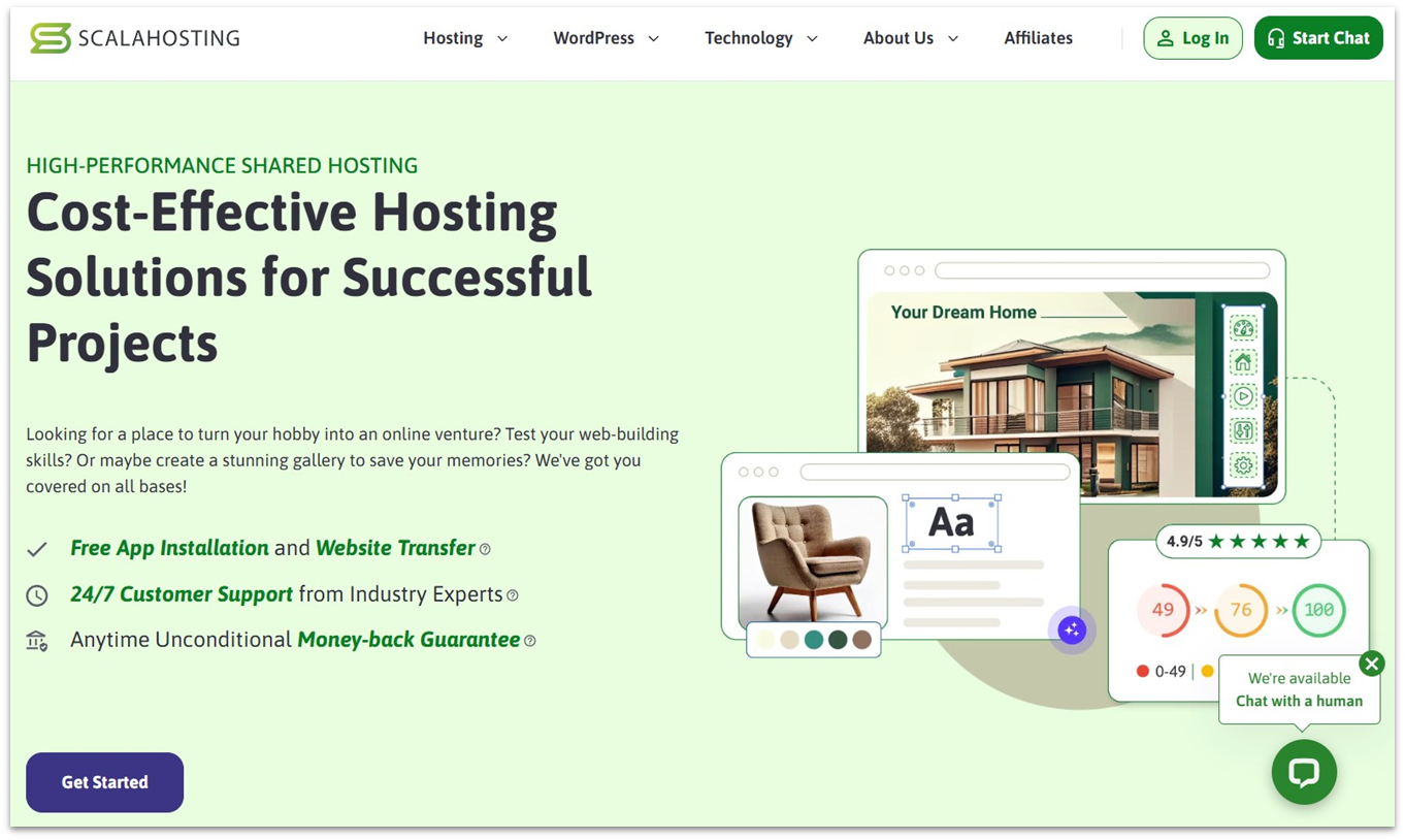 ScalaHosting shared hosting landing page