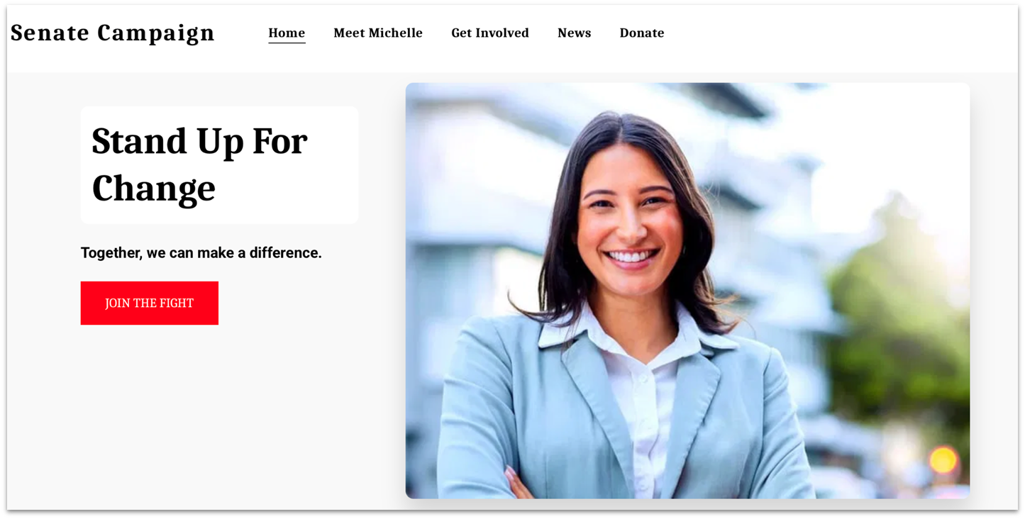 SITE123 AI generated customized political site