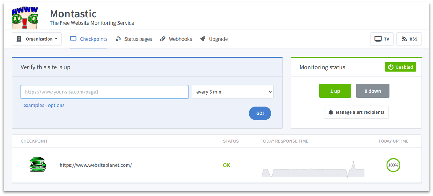 Montastic dashboard