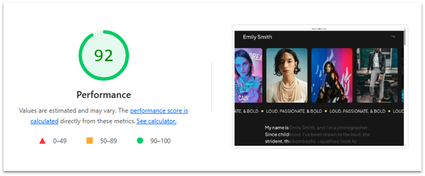 Google Lighthouse performance overview