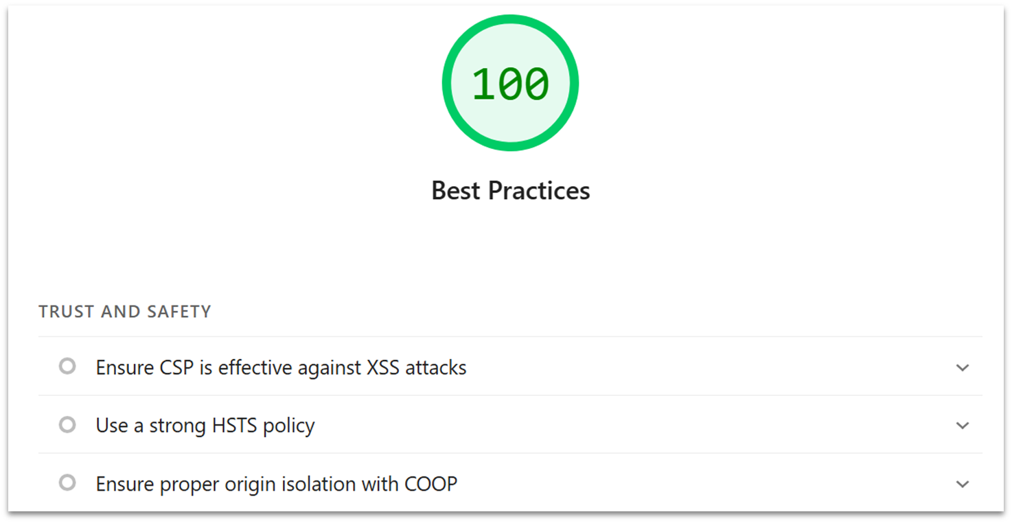 Google Lighthouse best practices score