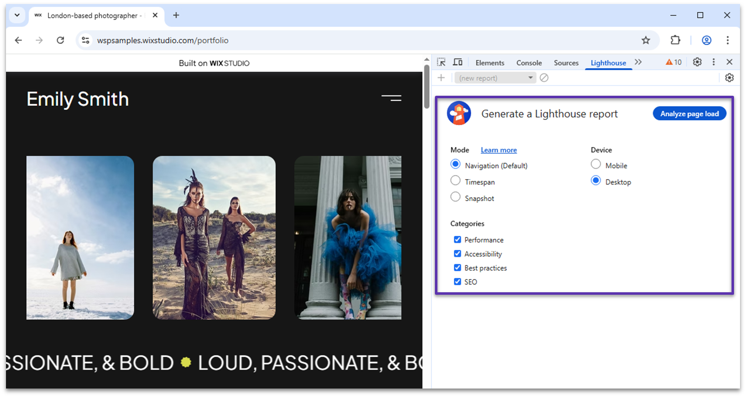 Google Lighthouse in Chrome Dev Tools