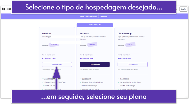 Screenshot of Hostinger's shared hosting plans