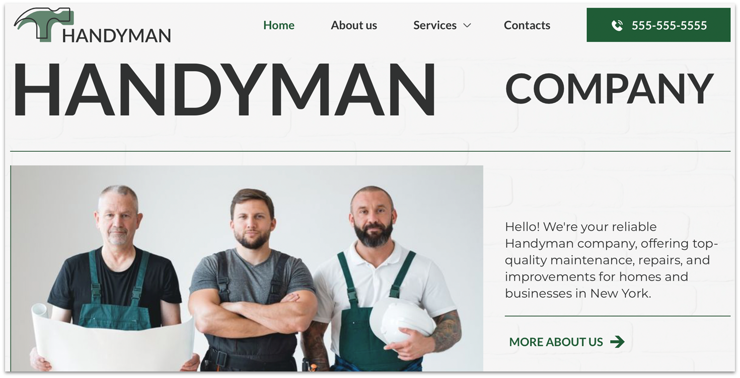 Homepage of Network Solutions' handyman website template