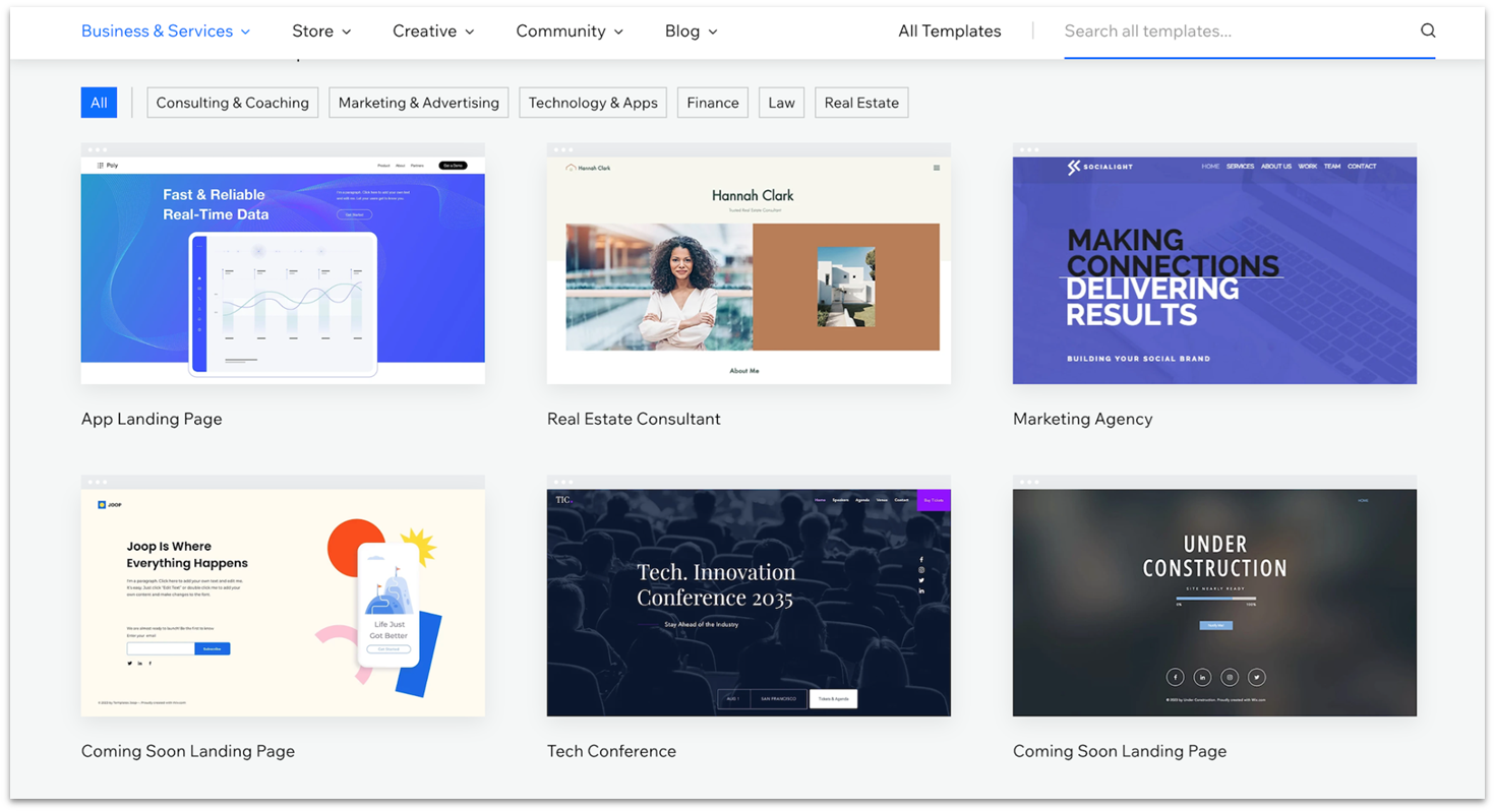 WIx's business consultant template