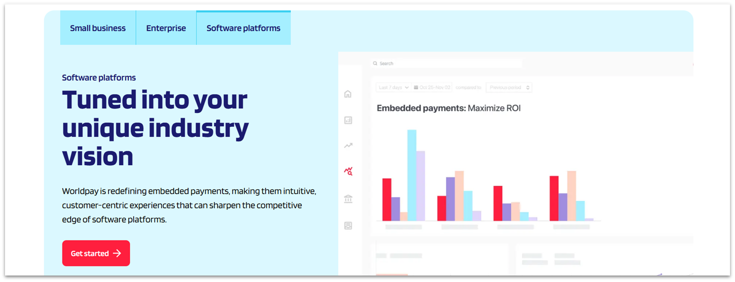 Worldpay dashboard with an analytics tool open
