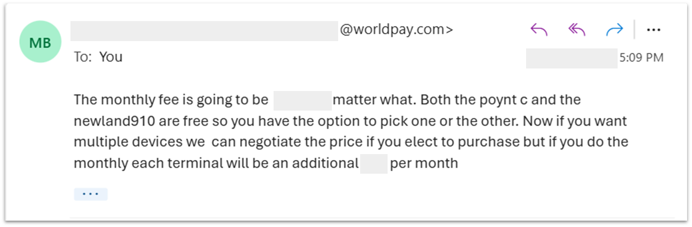 email response from Worldpay