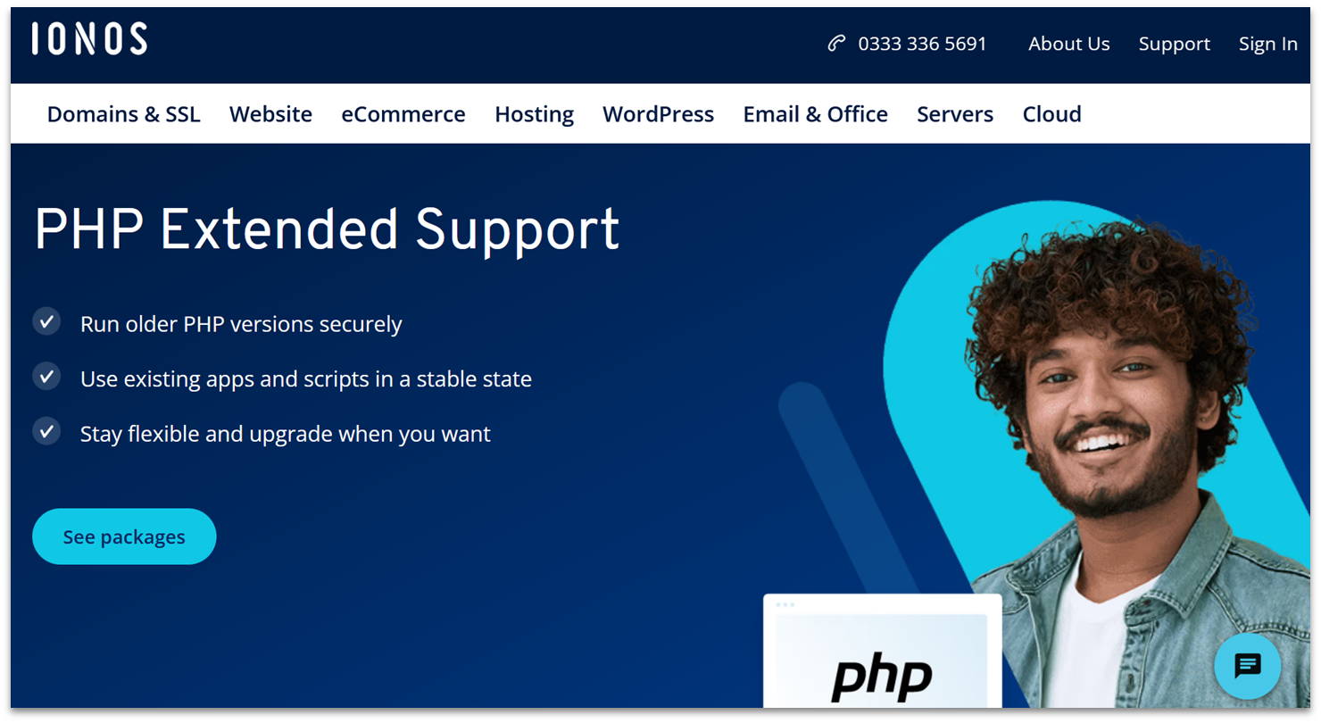 IONOS PHP Extended Support plans for older PHP versions