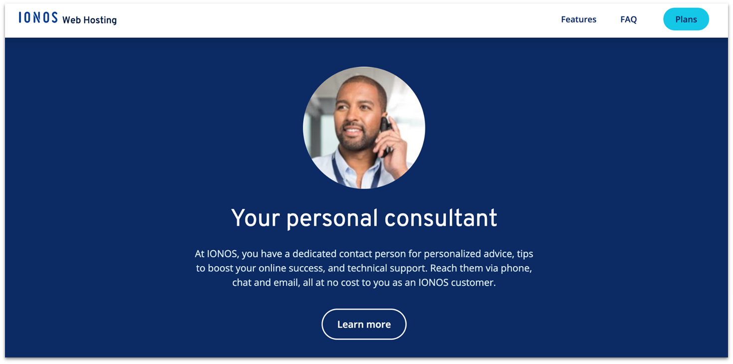 IONOS official website showing a description of its personal consultant service