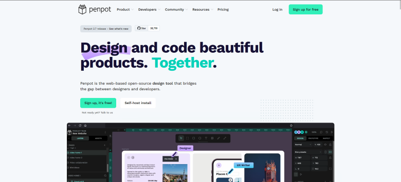 A screenshot of the homepage for Penpot