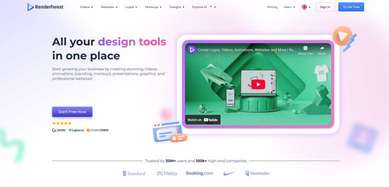 A screenshot of the homepage for Renderforest