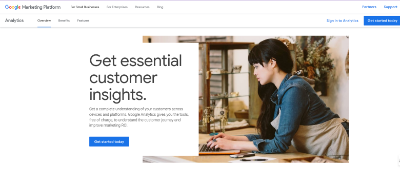 A screenshot of the homepage for Google Analytics