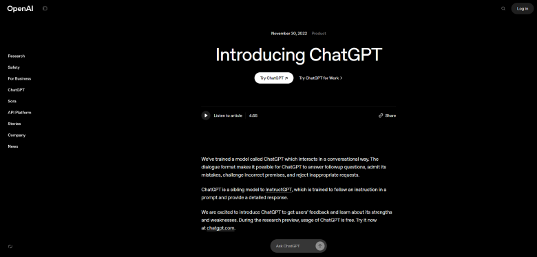 A screenshot of the homepage for ChatGPT