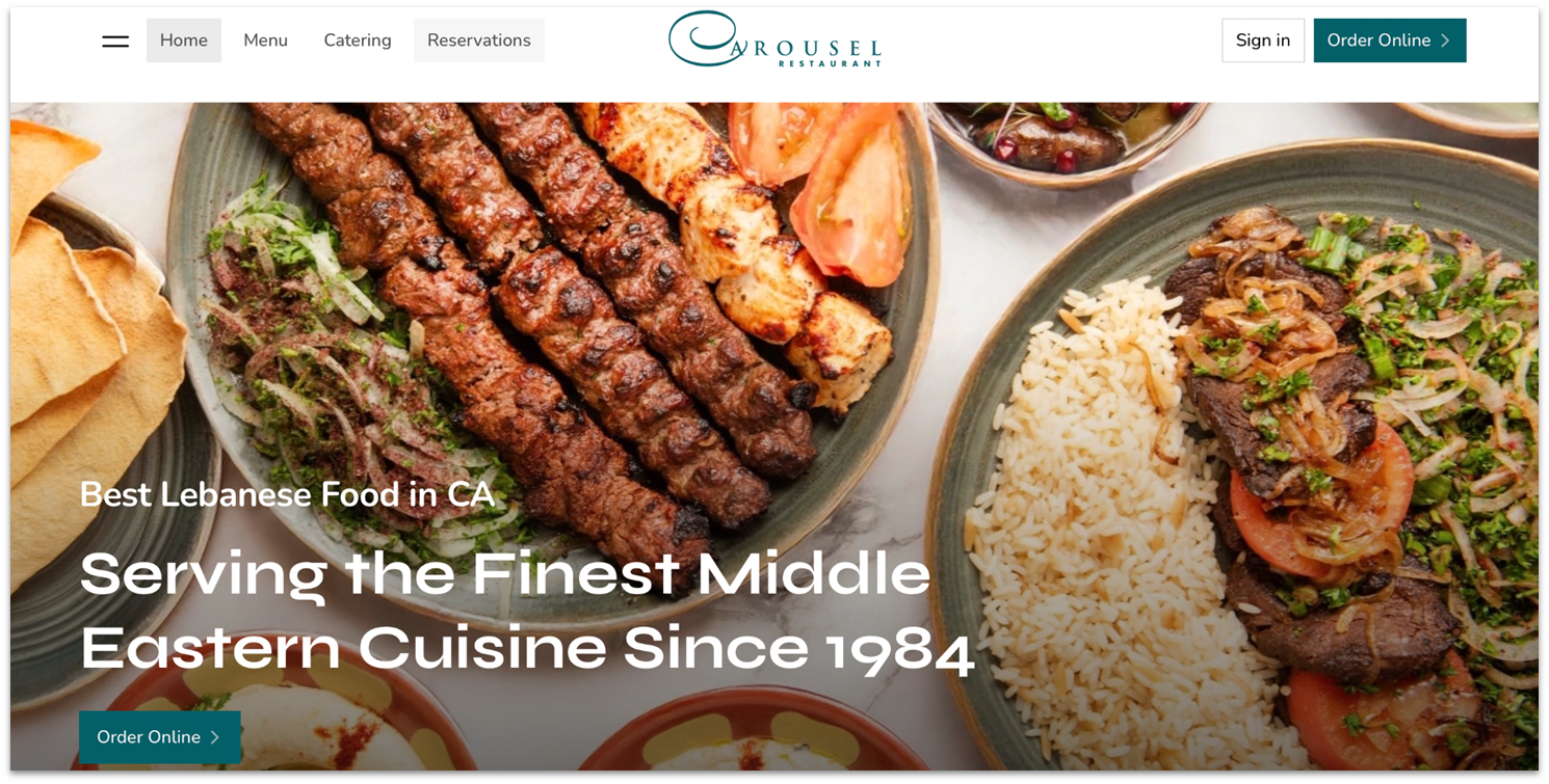 Carousel restaurant website homepage with Wix hero slider
