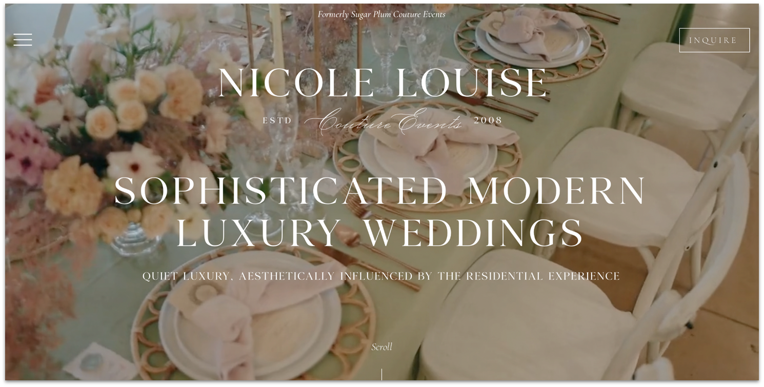 Nicole Louise wedding planning business dynamic homepage created with Wix Studio