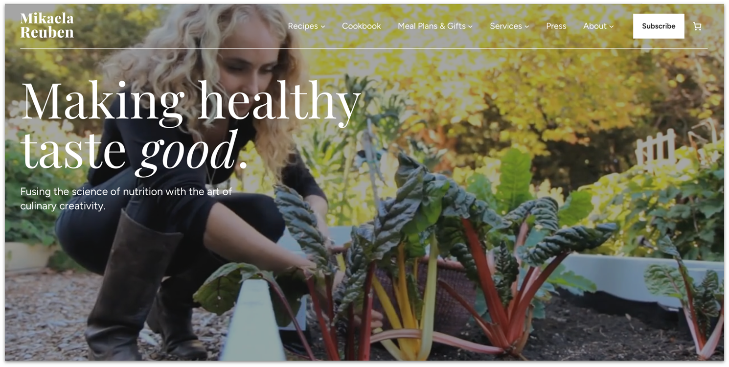 Mikaela Reuben health and fitness Wix website homepage with background video