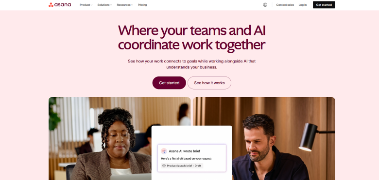 A screenshot of the homepage for Asana