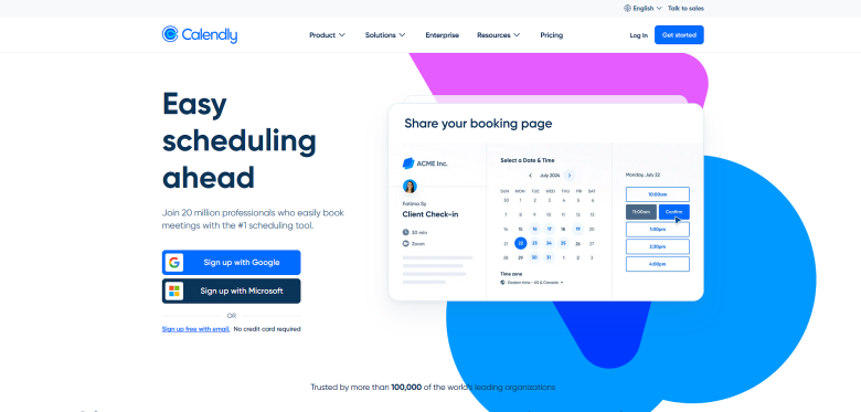 A screenshot of the homepage for Calendly