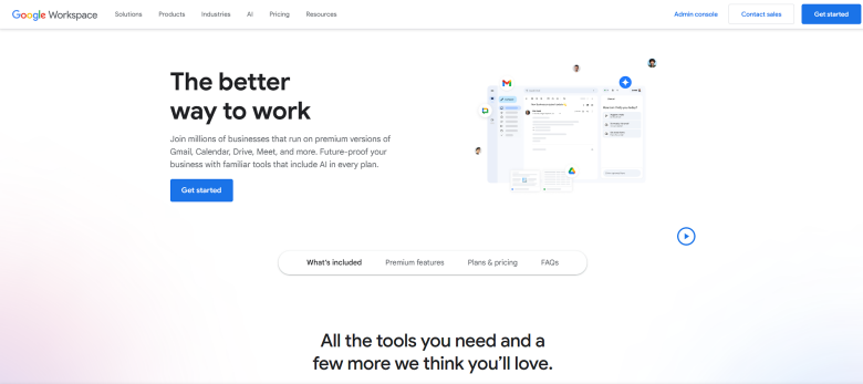 A screenshot of the homepage for Google Workspace