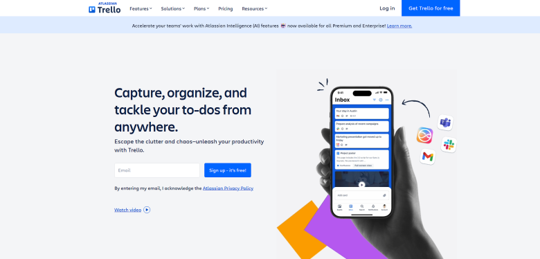 A screenshot of the homepage for Trello