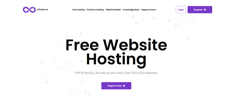 A screenshot of the homepage for Infinity Free