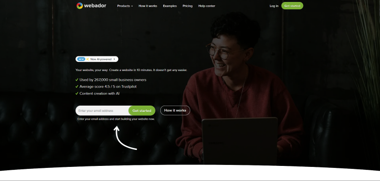 A screenshot of the homepage for Webador