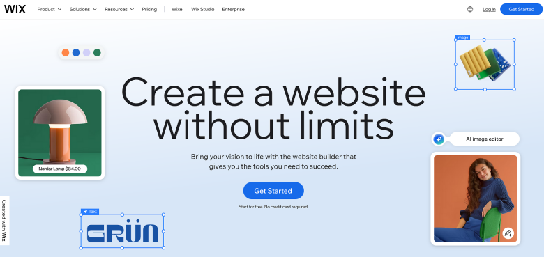 A screenshot of the homepage for Wix