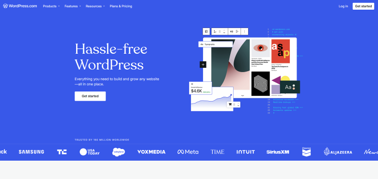 A screenshot of the homepage for WordPress