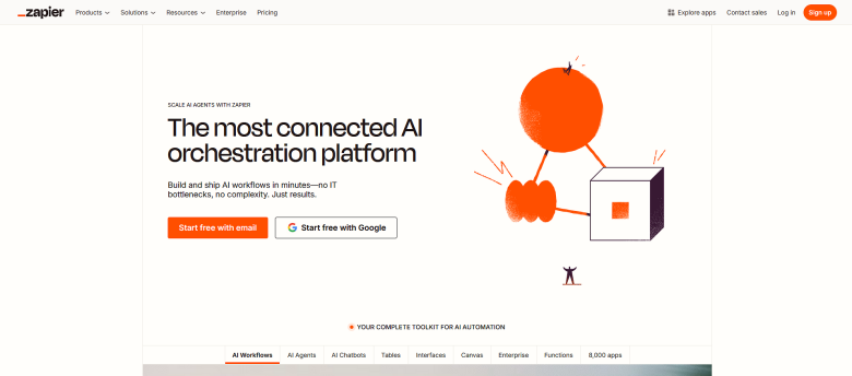 A screenshot of the homepage for Zapier