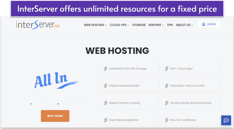 InterServer web hosting features
