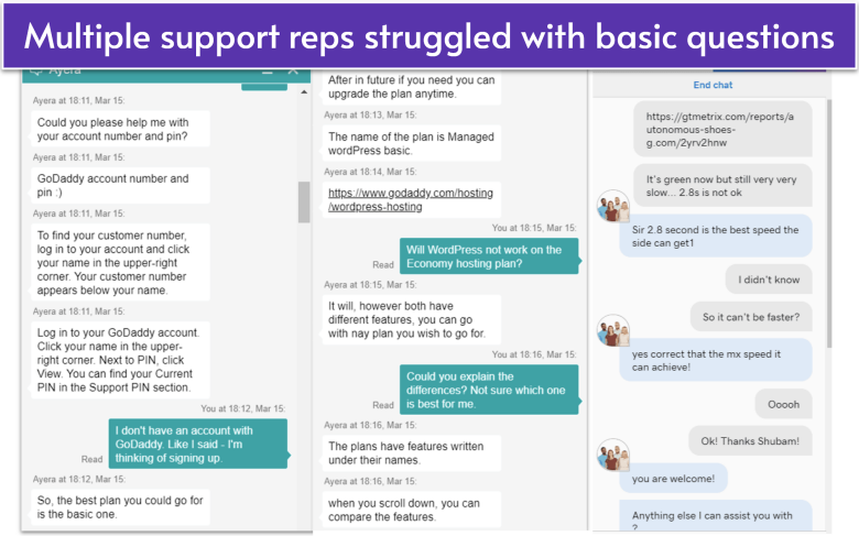 Multiple GoDaddy support chats