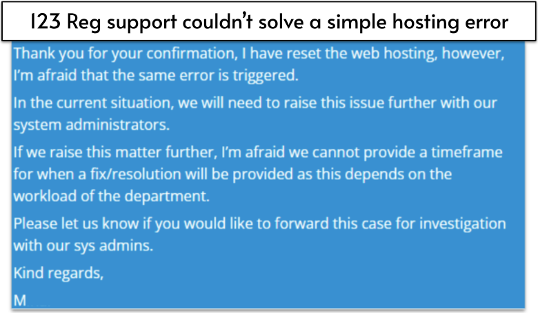 123 Reg support message