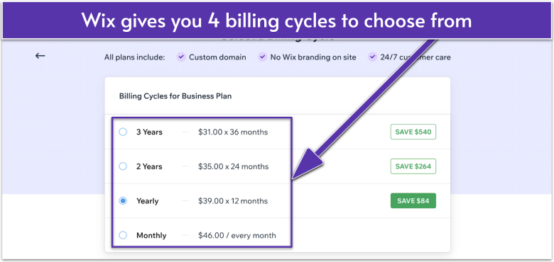 Wix Business Plan Billing Cycles